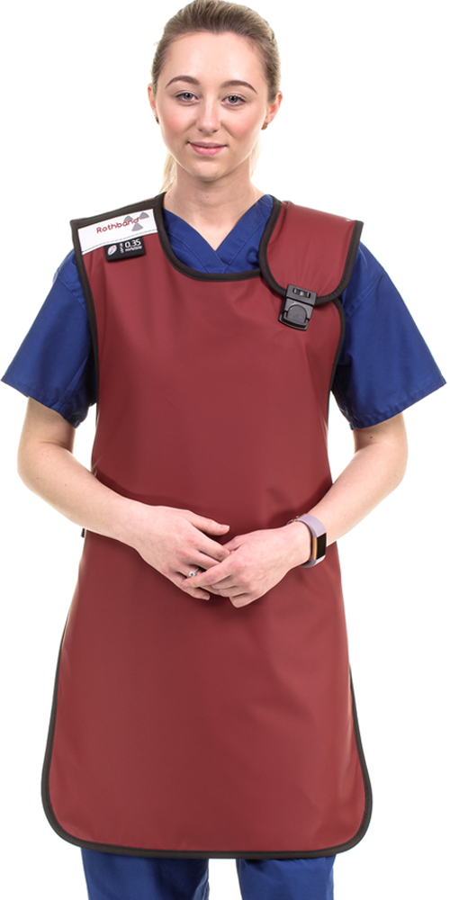 woman in shoulder clip apron