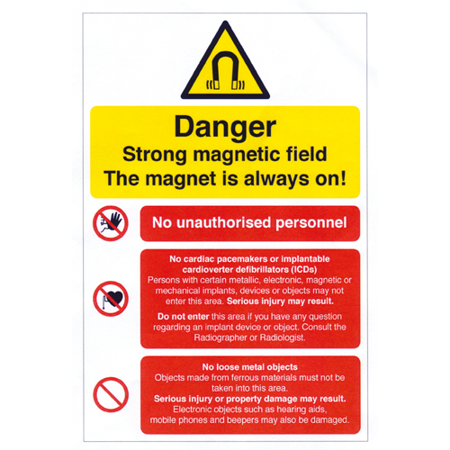 MRI Non-Magnetic Warning Stickers Danger! NOT MRI Safe